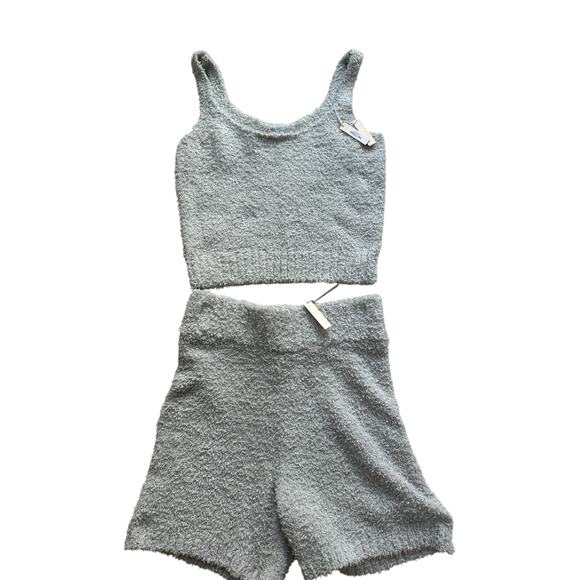 SKIMS Other - Skims Cozy Knit Tank Shorts Sleepwear Lounge Set Aquamarine L/XL Top S/M Bottom